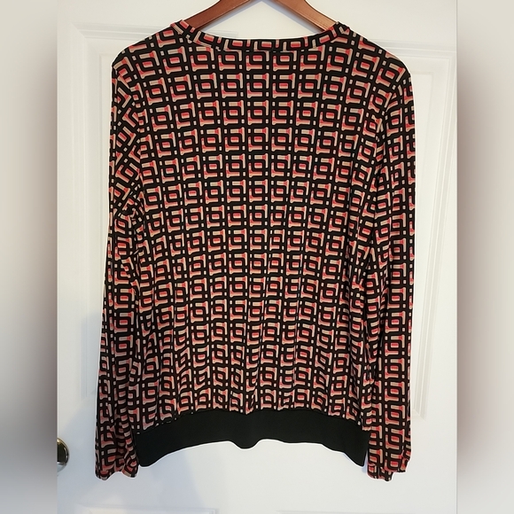 Anne Klein Size L Top Long Sleeve Elastic Cuffs Multicolor Gold Hardware Detail - Picture 2 of 12